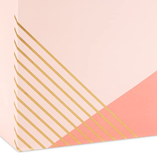 Hallmark Signature Studio 7" Medium Square Gift Bag with Tissue Paper (Coral, Blush Pink, Gold Stripes) for Birthdays, Bridal Showers, Weddings, Baby Showers, Galentines