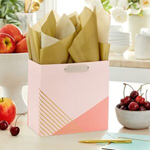 Hallmark Signature Studio 7" Medium Square Gift Bag with Tissue Paper (Coral, Blush Pink, Gold Stripes) for Birthdays, Bridal Showers, Weddings, Baby Showers, Galentines