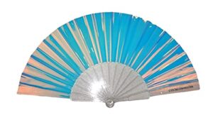 ctt creations ctt-mini folding fan- 9 inches tall 16 inches wide- hand fan clear sparkly pvc -pink and white pure electric - see throught light material fan for events rave concert and festival-