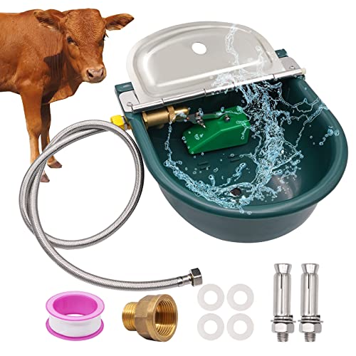 MINYULUA Automatic Livestock Waterer Bowl with Brass Float Valve and 39 inch Braided Hose Large Dog Water Dispenser Cow Drinking Trough for Dogs Horse Cattle Goat Donkey Pig