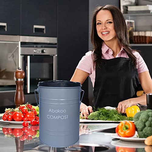 Abakoo Stainless Steel Compost Bin - Premium Grade 304 Stainless Steel Kitchen Composter - Includes 4 Charcoal Filter, Indoor Countertop Kitchen Recycling Bin Pail (1.0 Gallon (Gray))