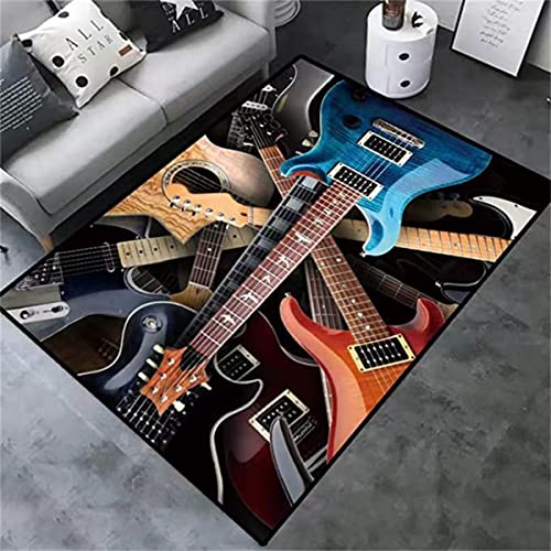 Magic Guitar Music Rug 4x6ft Rock Music Rug For Living Room Living Room Decoration Flannel Fluffy Bedroom Large Area Rug Indoor Retro Floor Rug Suitable for Living Room, Kitchen, Hallway, Etc.