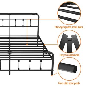 Debercu King-Size-Bed-Frame with-Headboard and Footboard - No Box Spring Need,Victorian Vintage Heavy Duty Metal Platform Mattress Foundation(Black)