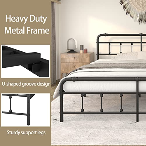 Debercu King-Size-Bed-Frame with-Headboard and Footboard - No Box Spring Need,Victorian Vintage Heavy Duty Metal Platform Mattress Foundation(Black)