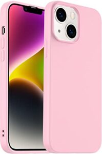amytor designed for iphone 14 plus case, silicone ultra slim shockproof phone case with soft anti-scratch microfiber lining, [enhanced camera protection] 6.7 inch (pink)