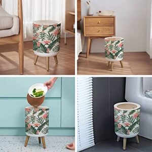 Small Trash Can with Lid for Bathroom Kitchen Office Diaper Beach cheerful seamless tropical dark green leaves palm trees flowers Bedroom Garbage Trash Bin Dog Proof Waste Basket Cute Decorative