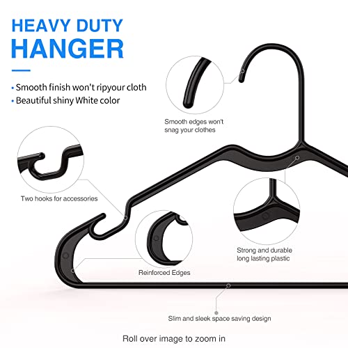 Sehloran Plastic Hangers 50 Pack,Space Saving Notched Hangers, Space Saving Slim Hangers, Heavy Duty Clothes Hanger for Coats,Pants,Dress,Shirts,White&Black,Made in USA