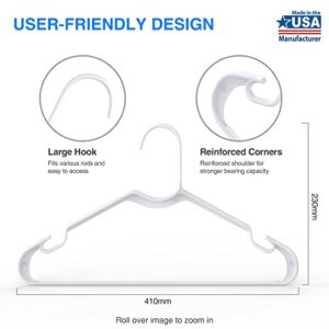 Sehloran Plastic Hangers 50 Pack,Space Saving Notched Hangers, Space Saving Slim Hangers, Heavy Duty Clothes Hanger for Coats,Pants,Dress,Shirts,White&Black,Made in USA