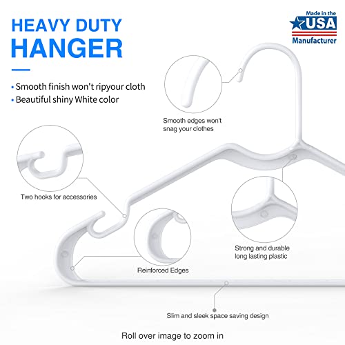 Sehloran Plastic Hangers 50 Pack,Space Saving Notched Hangers, Space Saving Slim Hangers, Heavy Duty Clothes Hanger for Coats,Pants,Dress,Shirts,White&Black,Made in USA