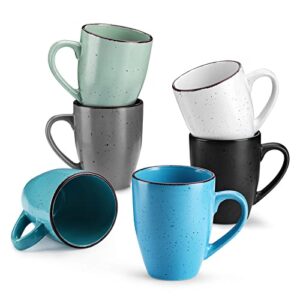 vancasso moda 12 oz coffee mugs set of 6, ceramic coffee cups for cappuccino, latte, tea, microwave & dishwasher safe, assorted color