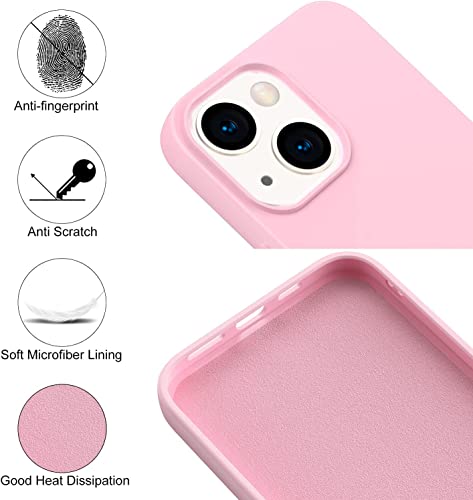 Amytor Designed for iPhone 14 Case, Silicone Ultra Slim Shockproof Phone Case with Soft Anti-Scratch Microfiber Lining, [Enhanced Camera Protection] 6.1 inch (Pink)