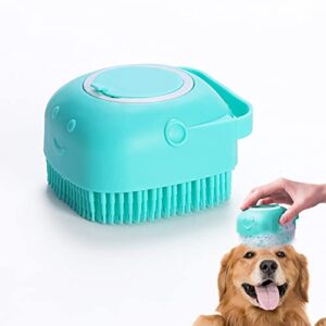 dog bath brush, soft silicone rubber dog grooming brush pet massage brush shampoo dispenserfor short long haired dogs and cats washing shower(blue)