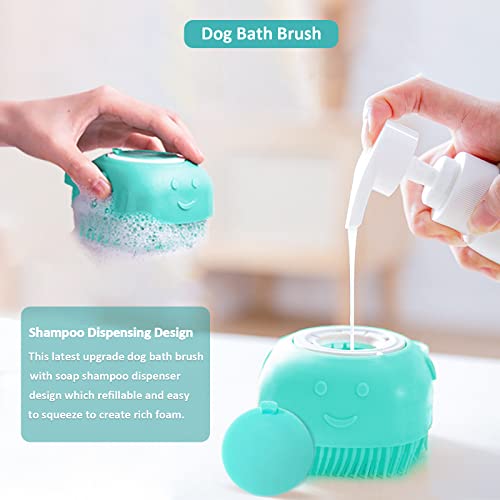 Dog Bath Brush, Soft Silicone Rubber Dog Grooming Brush Pet Massage Brush Shampoo Dispenserfor Short Long Haired Dogs and Cats Washing Shower(blue)