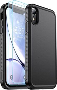 lanteso for iphone xr case，[ military grade drop protection] [with 2 pcs tempered glass screen protector] [shockproof] heavy duty protection phone case for iphone xr 6.1 inch-black