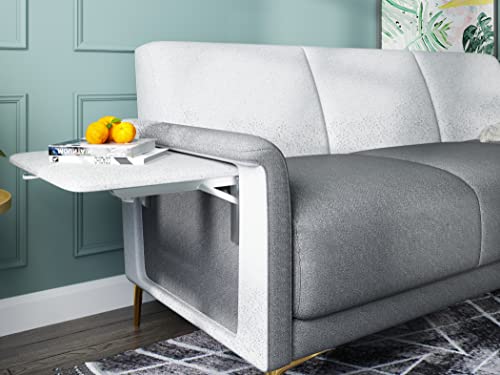 Meeyar Comfortable 3 Seater Sofa Couch, Modern Grey Upholstered Fabric Sofa for Living Room, Comfy Sofas Couches for Office Bedroom Apartment, Metal Sofa Legs, Foldable Tray Arm, 79 Inches