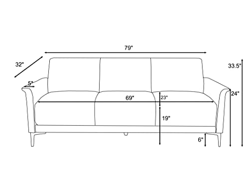 Meeyar Comfortable 3 Seater Sofa Couch, Modern Grey Upholstered Fabric Sofa for Living Room, Comfy Sofas Couches for Office Bedroom Apartment, Metal Sofa Legs, Foldable Tray Arm, 79 Inches