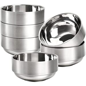 lyellfe 6 pack stainless steel bowls, 12 oz unbreakable bowl for kids small, 18/8 double walled insulated snack soup bowl for rice, cereal, ice cream, bpa-free, dishwasher safe