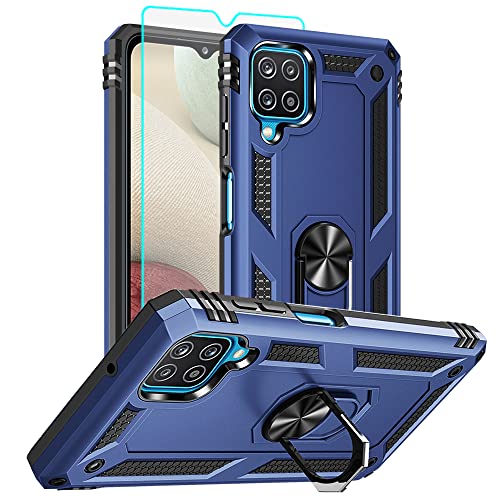 for Samsung Galaxy A12 Phone Case, Samsung A12 Case with HD Screen Protector, [Military Grade 16ft. Drop Tested] Ring Shockproof Protective Phone Case for Samsung Galaxy A12,Blue