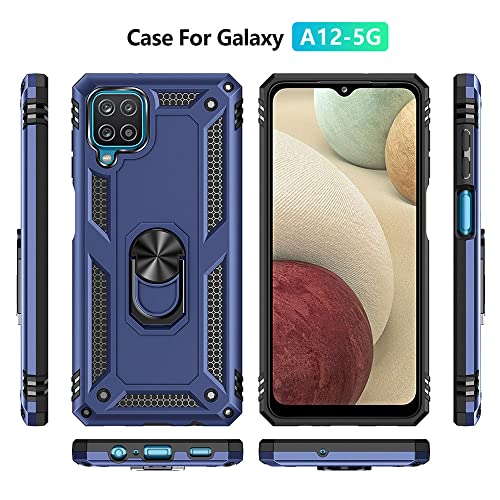 for Samsung Galaxy A12 Phone Case, Samsung A12 Case with HD Screen Protector, [Military Grade 16ft. Drop Tested] Ring Shockproof Protective Phone Case for Samsung Galaxy A12,Blue