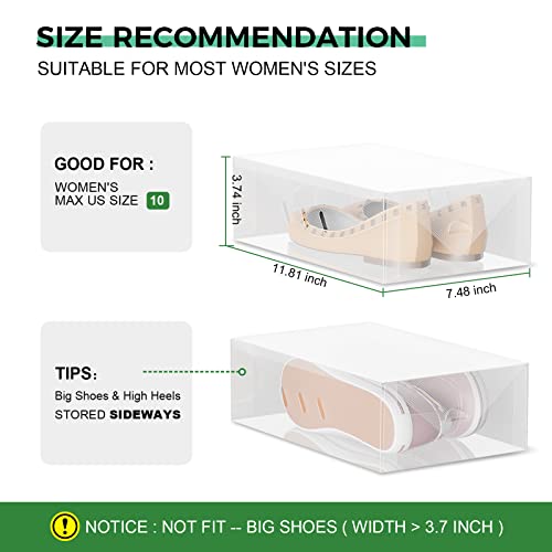 ESSBLIN 12 Pack Women's Shoe Box Clear Plastic Stackable - Shoes Organizer for Closet - Shoe Storage Boxes - Shoe Box Storage Containers - Shoe Bins Case - cajas para zapatos