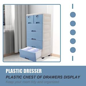 CeRaBuRET 6 Drawers Storage Plastic Dresser, Plastic Chest of Drawers, Kid Dresser Storage Organizer with Wheels, Suitable for Bedrooms,19.7" W x 13.8" D x 40" H (Blue)