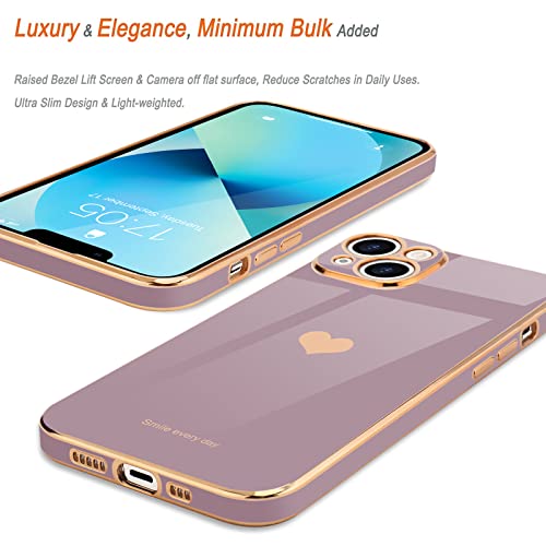 Teageo Compatible with iPhone 13 Case for Girl Women Cute Love-Heart Luxury Bling Plating Soft Back Cover Raised Camera Protection Bumper Silicone Shockproof Phone Case for iPhone 13, Lavender