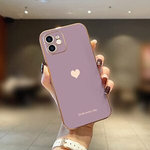 Teageo Compatible with iPhone 11 Case for Girl Women Cute Love-Heart Luxury Bling Plating Soft Back Cover Raised Camera Protection Bumper Silicone Shockproof Phone Case for iPhone 11, Lavender
