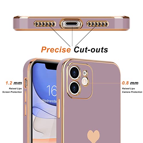 Teageo Compatible with iPhone 11 Case for Girl Women Cute Love-Heart Luxury Bling Plating Soft Back Cover Raised Camera Protection Bumper Silicone Shockproof Phone Case for iPhone 11, Lavender