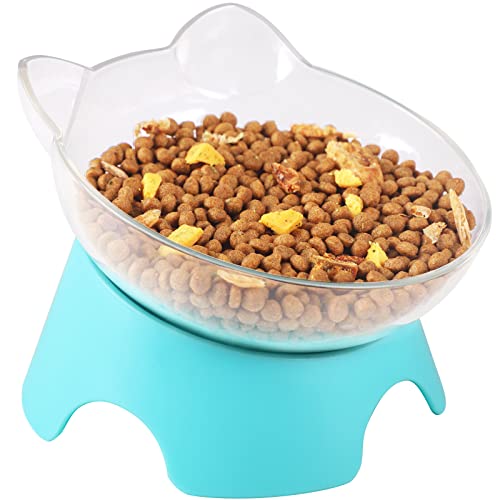 MILIFUN Raised Cat Food Bowls with Stand, Cat Dishes for Food or Water, Cat Tilted Bowl, Pet Dish with Stand (Arcuation-Bule)