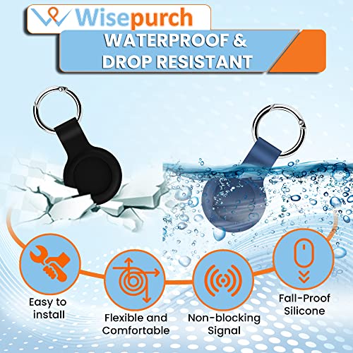 WisePurch 4 Pack Silicone Cases for Airtag with Keychain, Protective Holders Cover for Apple AirTag Key Finder GPS Tracker, Pet, Dog, Cat, Bags or Luggage (Red, Black, Blue, White)