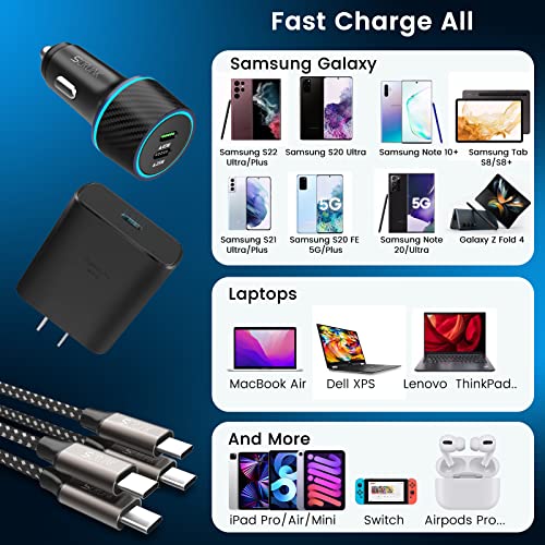 S22 S23 Ultra Charger Type C, SCRUAK 45W PPS Super Fast USB-C Wall/Car Charger for Samsung Galaxy S23 Ultra/S23+/S23/S22 Ultra/S22+/S22/S21/S20/Note 20/Note 10+(with 2X 3.3FT 5A Type C Cable)