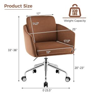 Giantex Home Leisure Chair, Height Adjustable Swivel Desk Chair, Ergonomic Mid-Back Chair w/Metal Base, Office Arm Chair, Modern Vanity Chair, Rolling Task Chair for Bedroom Study (Brown)