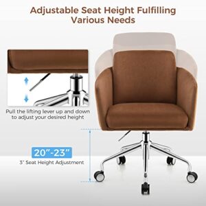 Giantex Home Leisure Chair, Height Adjustable Swivel Desk Chair, Ergonomic Mid-Back Chair w/Metal Base, Office Arm Chair, Modern Vanity Chair, Rolling Task Chair for Bedroom Study (Brown)