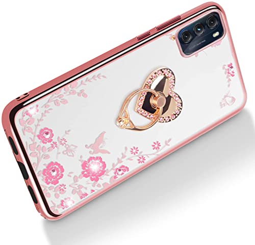 B-wishy for Moto G Stylus 5G 2022 Case for Women, Glitter Crystal Butterfly Heart Floral Slim TPU Luxury Bling Cute Protective Cover with Kickstand+Strap for Stylus 5G 2022