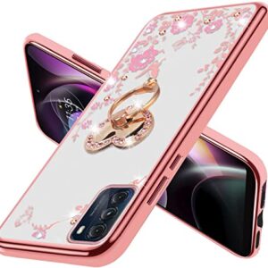 B-wishy for Moto G Stylus 5G 2022 Case for Women, Glitter Crystal Butterfly Heart Floral Slim TPU Luxury Bling Cute Protective Cover with Kickstand+Strap for Stylus 5G 2022