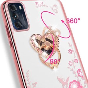 B-wishy for Moto G Stylus 5G 2022 Case for Women, Glitter Crystal Butterfly Heart Floral Slim TPU Luxury Bling Cute Protective Cover with Kickstand+Strap for Stylus 5G 2022