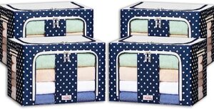 blushbees® oxford fabric collapsible storage boxes for clothes/quilts/linen with metal supports (pack of 4 boxes - large size 20×16×15 inch)