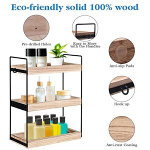 3-Tier Bathroom Countertop Organizer - Wood Bathroom Countertop Vanity Organizer Bathroom Trays for Counter, Skincare Organizer Makeup Cosmetic Holder Standing Storage Shelf, Kitchen Spice Rack