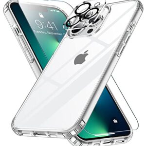 SPIDERCASE [3 in 1 Designed for iPhone 13 Pro Max Case, [Crystal Clear Not Yellowing][with 2 Pcs Tempered Glass Screen Protectors & 2 Pcs Camera Lens Protectors] Slim Thin Case (Silver)