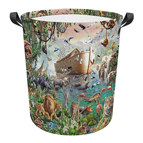 Animal Laundry Basket Animals On The Noah's Ark Laundry Basket with Handle Waterproof Laundry Hampers Foldable Laundry Bags Dirty Clothes Toys Storage Bag One Size