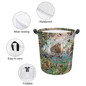 Animal Laundry Basket Animals On The Noah's Ark Laundry Basket with Handle Waterproof Laundry Hampers Foldable Laundry Bags Dirty Clothes Toys Storage Bag One Size