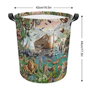 Animal Laundry Basket Animals On The Noah's Ark Laundry Basket with Handle Waterproof Laundry Hampers Foldable Laundry Bags Dirty Clothes Toys Storage Bag One Size