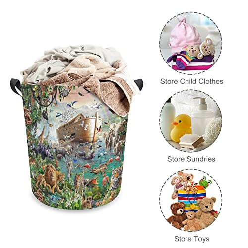 Animal Laundry Basket Animals On The Noah's Ark Laundry Basket with Handle Waterproof Laundry Hampers Foldable Laundry Bags Dirty Clothes Toys Storage Bag One Size