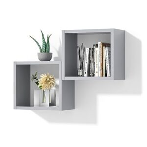 kaboon square cube floating shelves set2, display shelves wall mount 7.75" d x 12.5" w x 12.5" h, (gray, 2 cubes)