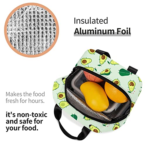 Echoserein Cute Avocado Fun Fruits Lunch Bag Insulated Lunch Box Reusable Lunchbox Waterproof Portable Lunch Tote For Women Men Girls Boys