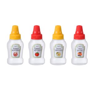 zayoizy 4pcs mini condiment squeeze bottles 25ml honey/ketchup/soy sauce/salad dressing dispensers squeezable jars containers plastic portable lunchbox with sturdy screw cap