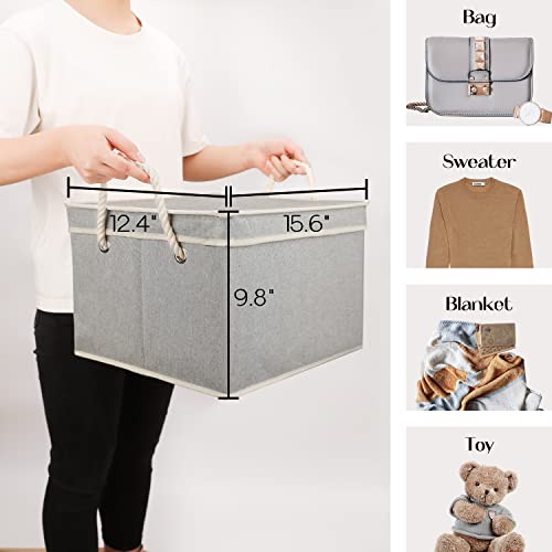 LoforHoney Home Bundle- Storage Bins with Lids Light Gray XLarge 2-Pack, Storage Bins with Cotton Rope Handles Light Gray Large 2-Pack
