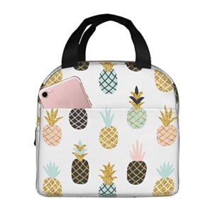 echoserein cute pineapple stylish glitter lunch bag for women girls insulated lunch box reusable lunchbox waterproof portable lunch tote
