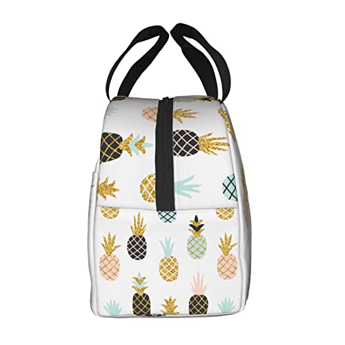 Echoserein Cute Pineapple Stylish Glitter Lunch Bag For Women Girls Insulated Lunch Box Reusable Lunchbox Waterproof Portable Lunch Tote