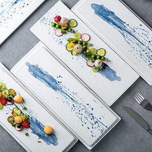 Uaral Serving Platter Long Flat Plate - 14 inch Rectangular Tray for Party,Sushi,Appetizer,Sashimi,Cheese,Set of 2, (Blue)